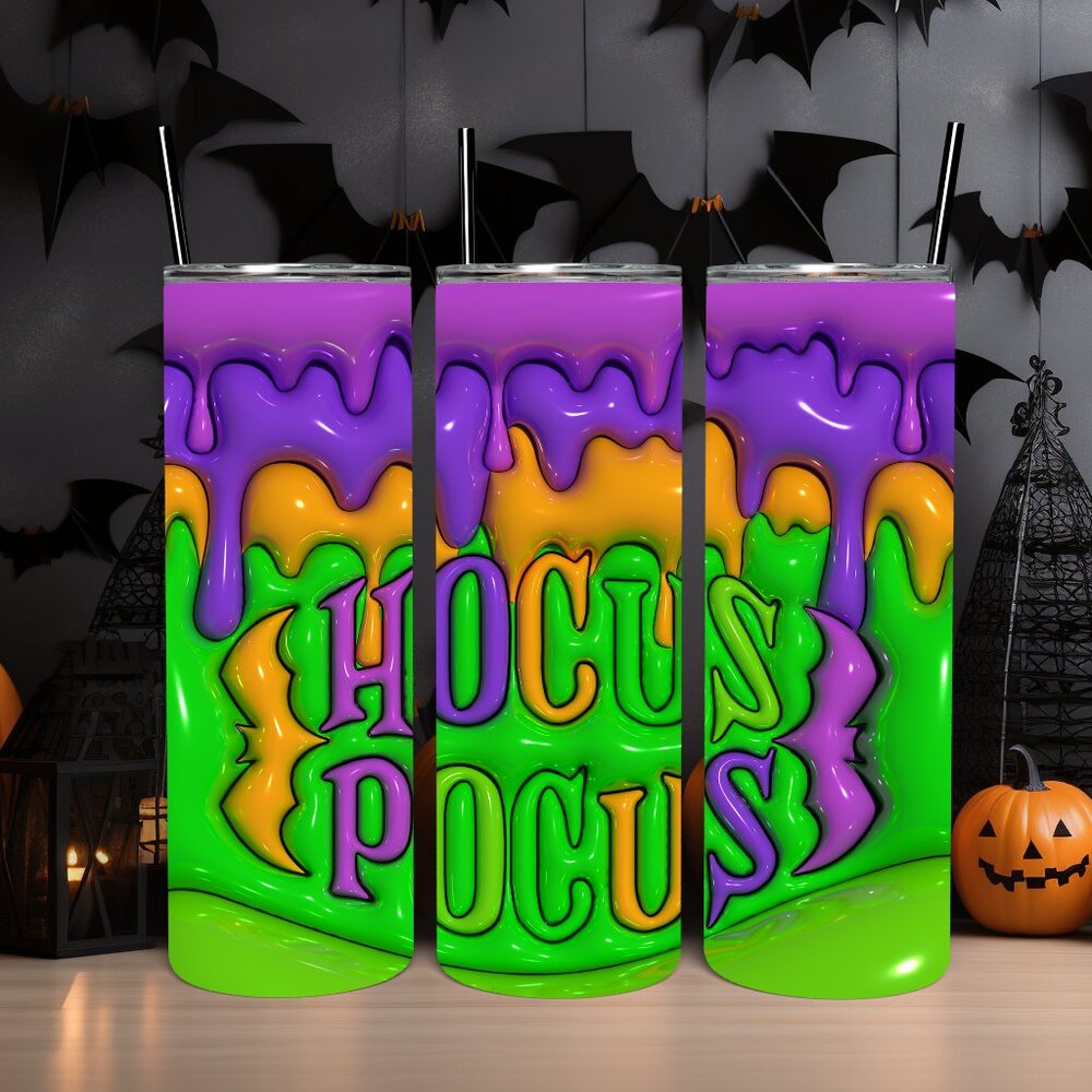 3D Inflated Hocus Pocus Halloween 20 oz Skinny Straight Tumbler - Picture 1 of 4
